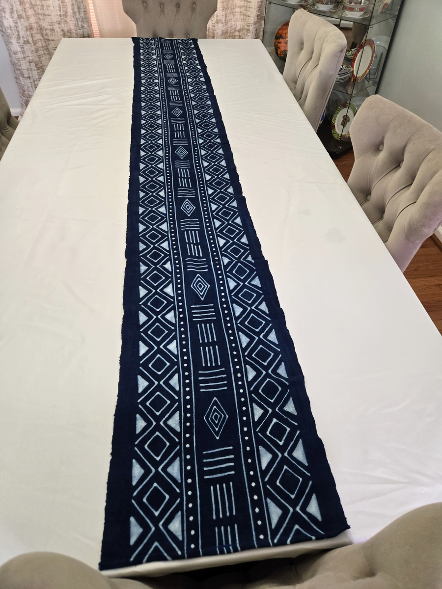 Authentic Mudcloth Table Runner (Blue 16x108 In) – Oyelakin Authentic Mudcloth Table Runner (Blue 16x108 In) – Oyelakin
