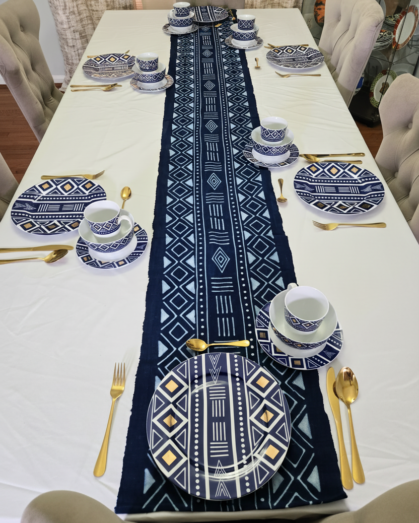 Authentic Mudcloth Table Runner (Blue 16x108 In) – Oyelakin
