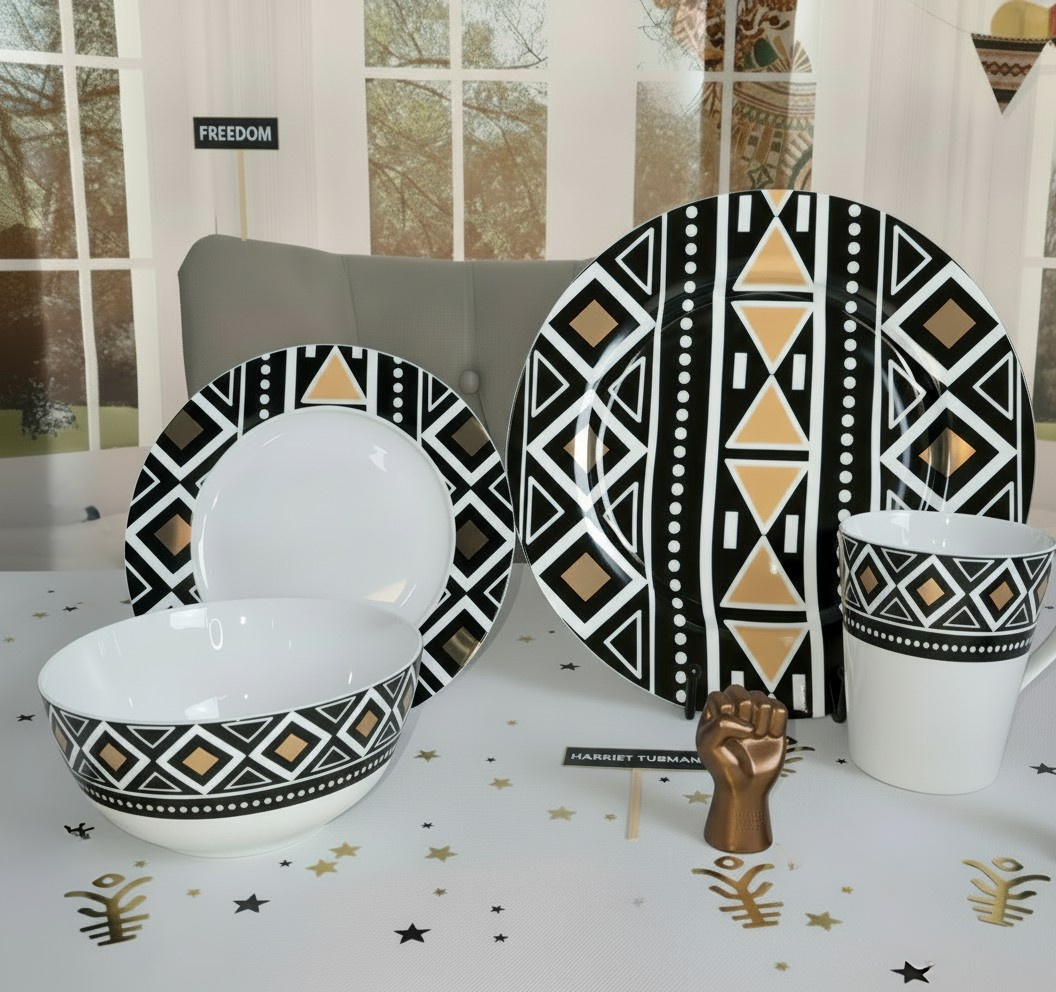 Mudcloth Black Porcelain (16pcs SET) SOLD OUT -39 DAYS BACKORDER