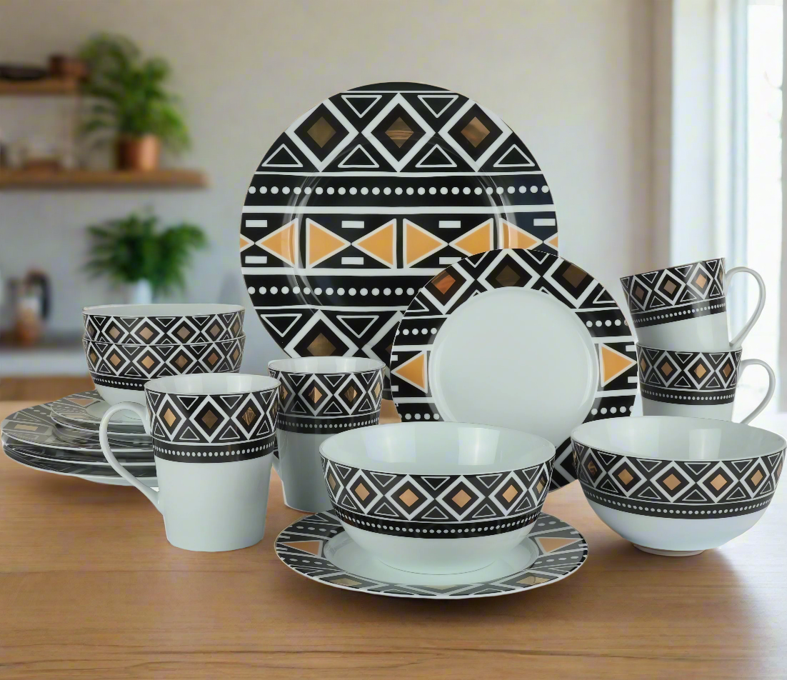Mudcloth Black Porcelain (16pcs SET)